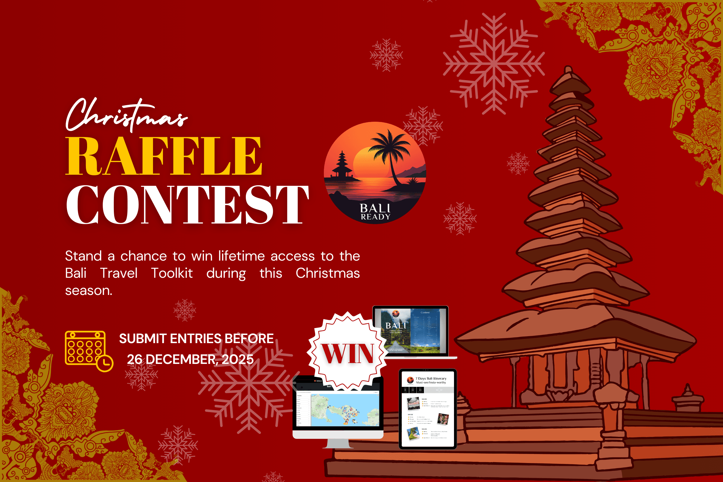 Win Lifetime Access to Bali Travel Toolkit in Our Christmas Raffle